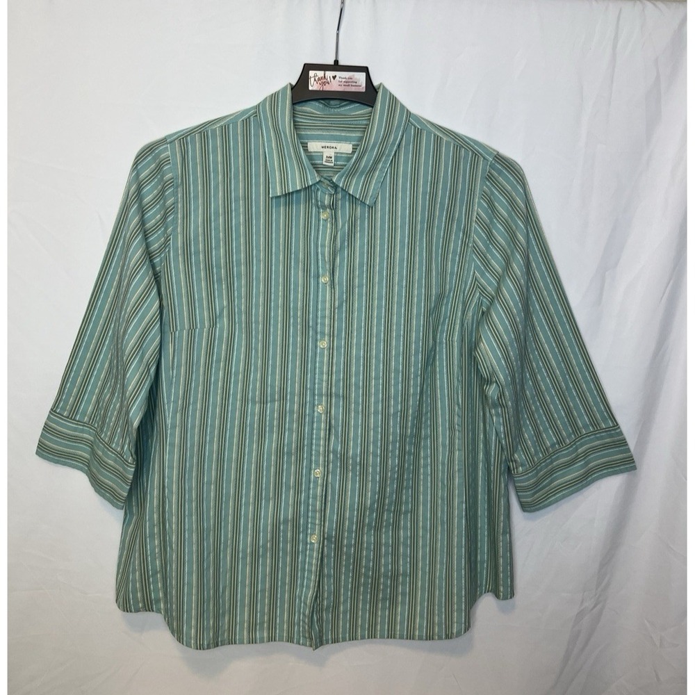 Merona Womens 24W Plus Button Up Shirt Multicolor Striped 3/4 Sleeve Stretch Top
